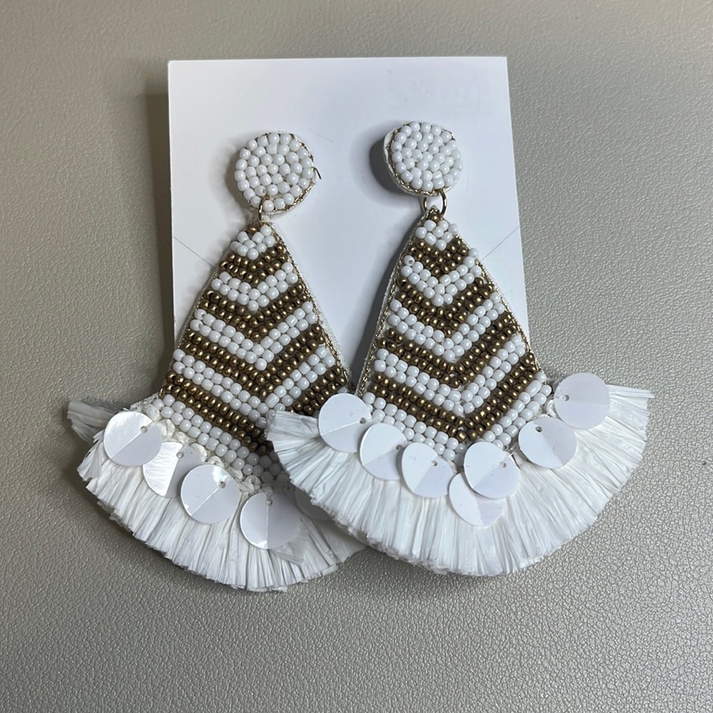 White & Gold Seas Bead Earrings